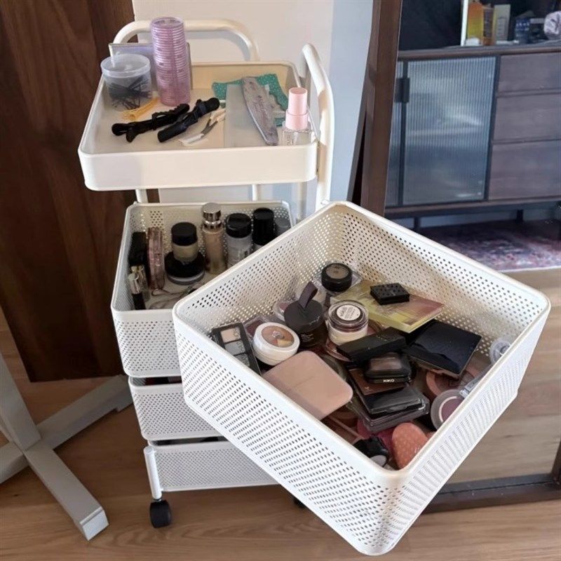 化妆品收纳盒家用多功能小推车置物架落地多层可移动X彩妆收纳架