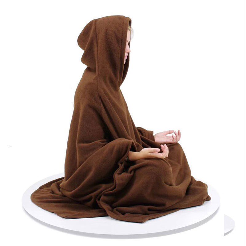 新款打坐服装披风男斗篷披肩中长款F套头摇粒绒居士禅服僧服静坐