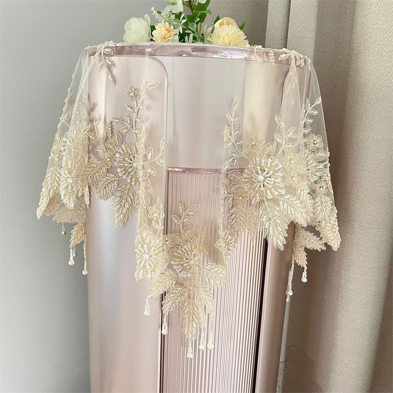 欧式蕾丝手工钉珠圆柱立式空调A盖布空调罩防尘罩小圆桌万能盖巾