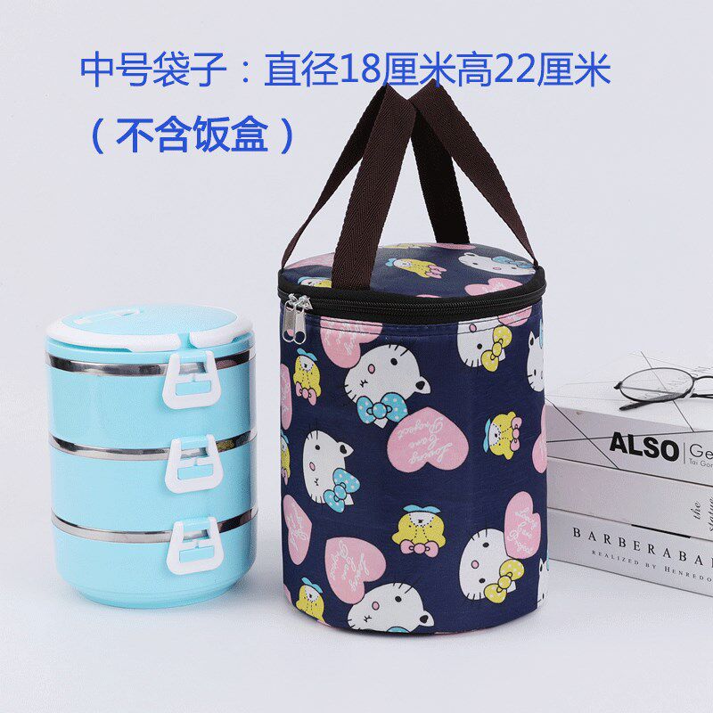 圆形保温饭盒袋保温袋带饭的手提B袋子帆布便当包加厚铝箔饭盒包