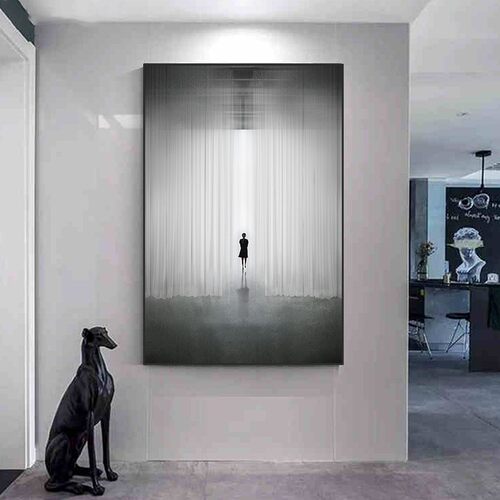 现代简约装饰画黑白人物摄影客厅墙壁画大气玄关入户过道灰色挂画
