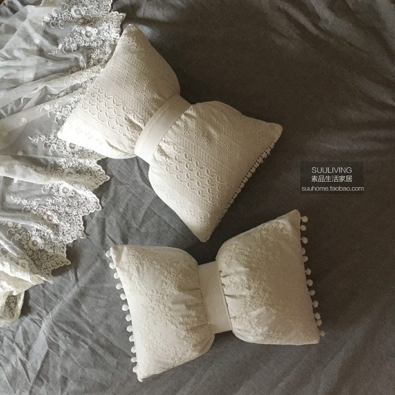 欧式insd白色蕾丝小花朵可爱蝴蝶结腰枕靠枕套抱枕可拆洗布艺定制