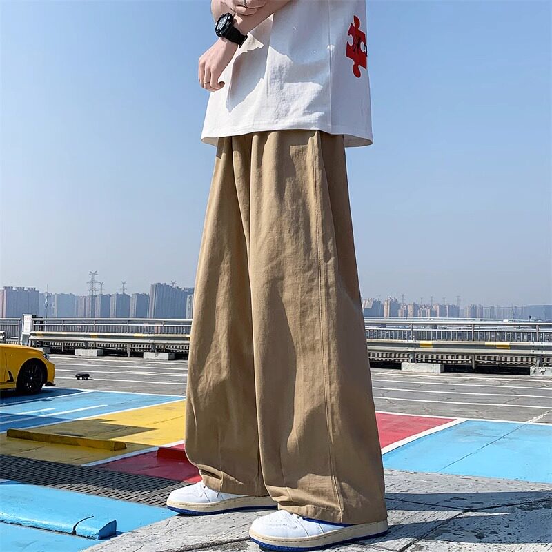 特大码300斤g日系卡其色工装裤男春秋2024新款宽松直筒阔腿滑板裤