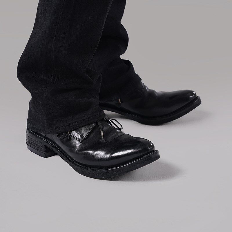 德比皮鞋男士工作服手洗磨旧牛津鞋高趾7厘米隐形增高鞋男士尖头