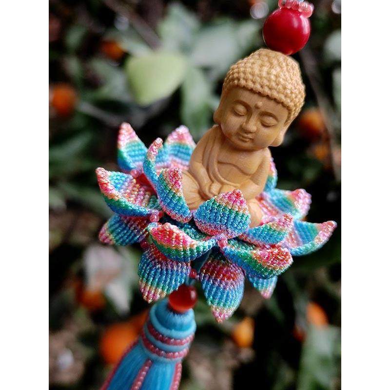 佛坐莲汽车后视镜中国结编绳挂件 幸运车挂饰 手工作业DIY材料包