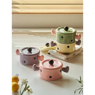 肆月创意爱心陶瓷带盖双耳泡面碗可爱少女心汤碗拉面碗螺蛳粉碗大