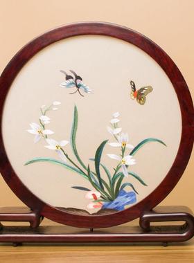 刺绣摆件苏州双面绣桌面摆台创意摆台绣美古典屏风中国风商务礼品