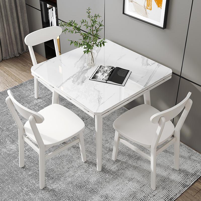 现代简约岩板可折叠餐桌椅组合大小户型实木家用两用饭桌方变圆桌