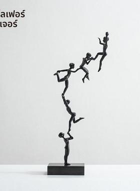 创意艺术黑色人物摆件铸铁金属托举杂技工艺品办公室书柜装饰摆设