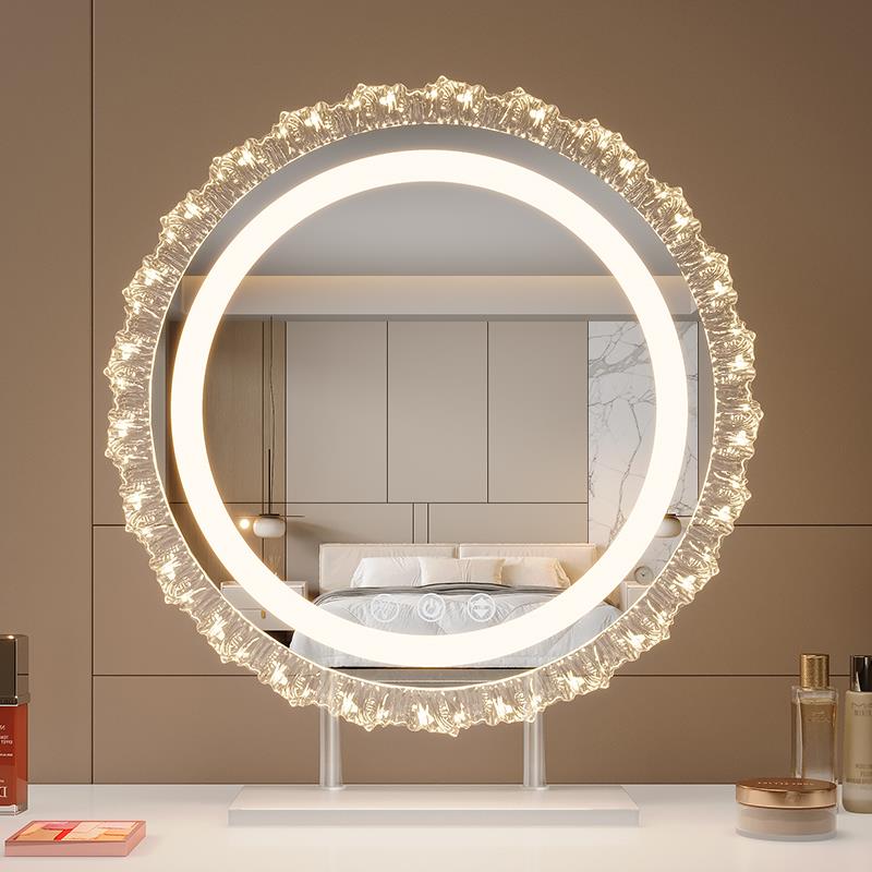化妆镜带灯led花边台式桌面梳妆台镜子旋转梳妆镜智能触控美妆镜