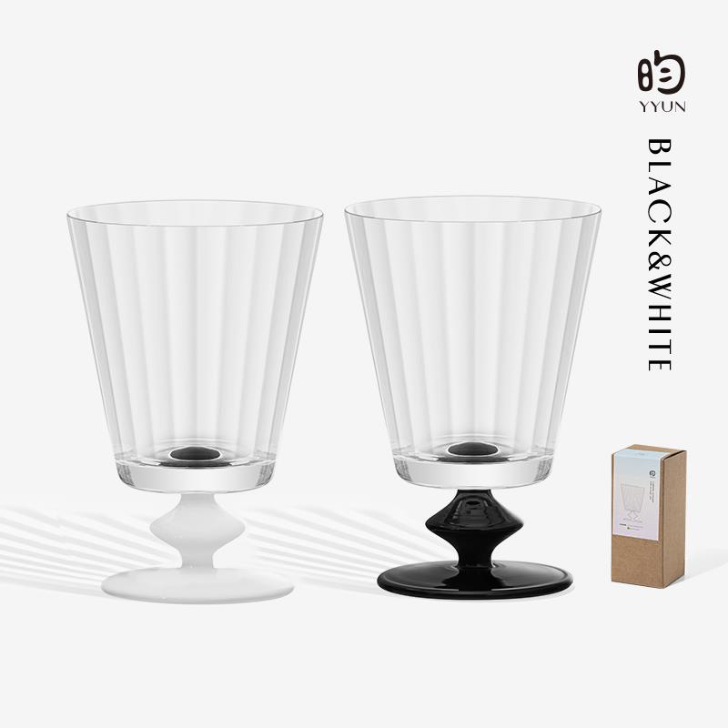 YYUN/昀 黑白红酒杯高脚手工玻璃香槟杯 法式中古杯啤酒杯子礼盒