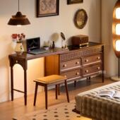 北美黑胡桃木化妆台斗柜一体法式 覆古可伸缩卧室中古实木化妆桌子