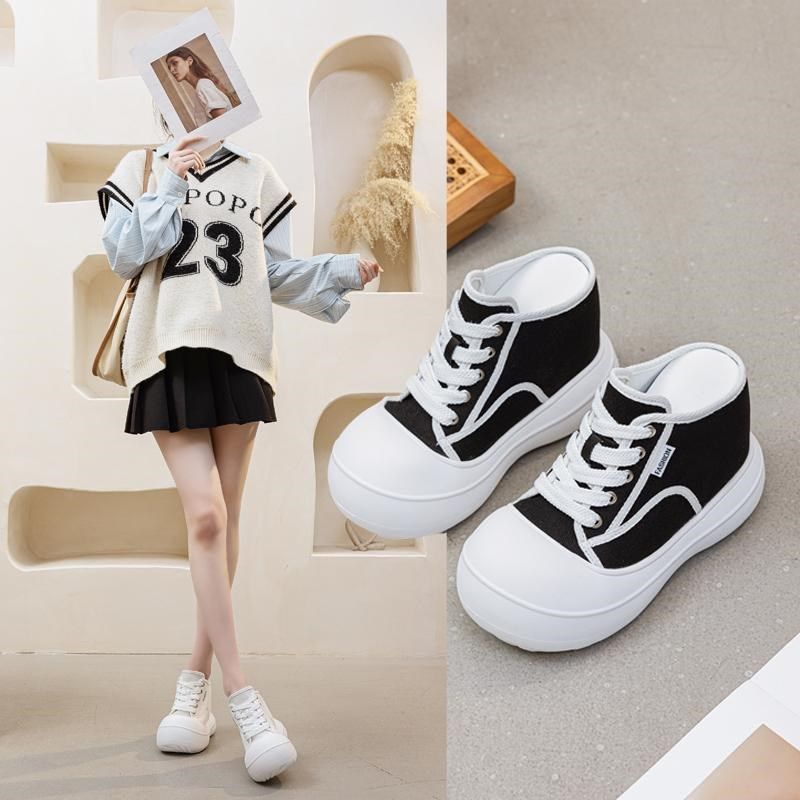 超高跟厚底帆布包头半拖鞋女13cm潮春秋新款外穿无后跟内增高凉拖,女鞋,包头拖,淘宝优惠券,粉丝福利购,淘宝优惠卷