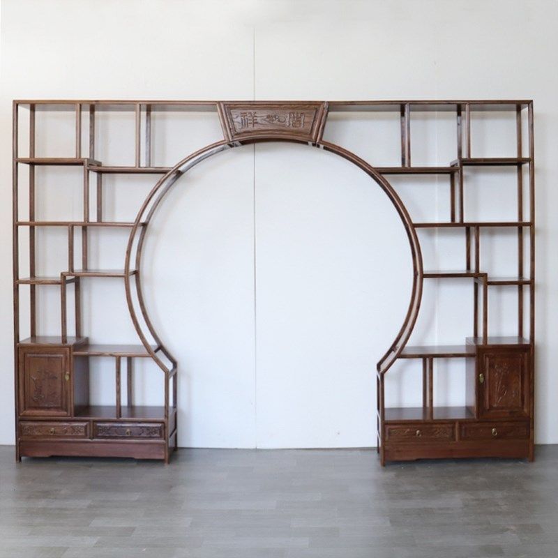 实木博古架隔断客厅门新中式伸缩月洞门多宝阁玄关柜月亮拱门定制