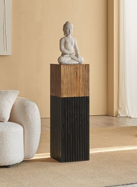 hinice侘寂风拼色木墩子底座置物架落地转角花几实木摆件原木柱子