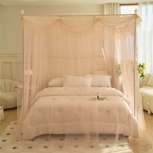 宫廷落地蚊帐家用卧室高级加厚支架三开门纹账2024新款床幔公主风