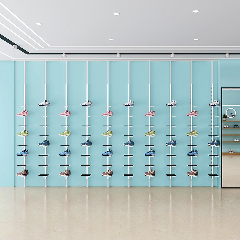 玻璃橱窗展示架运动鞋带灯发光双面鞋架调节鞋托鞋架休闲陈列货架