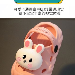 速发夏季婴儿拖鞋一岁半宝宝女宝室内小朋友幼童凉鞋带後跟男宝洞