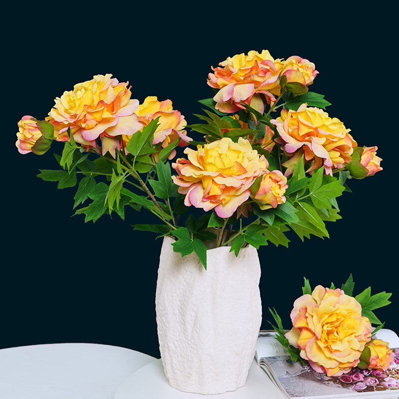 新 高档紫色牡丹花仿真花假花摆设客厅花艺摆件塑料花仿生花绢花