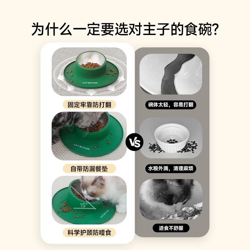 猫管家防打翻猫碗不易打翻狗食盆宠物漏水固定防蚂蚁猫咪碗不锈钢