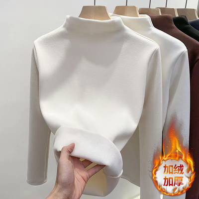 复合德绒半高领加厚白色加绒打底衫2024新款Q女秋冬季内搭高级感