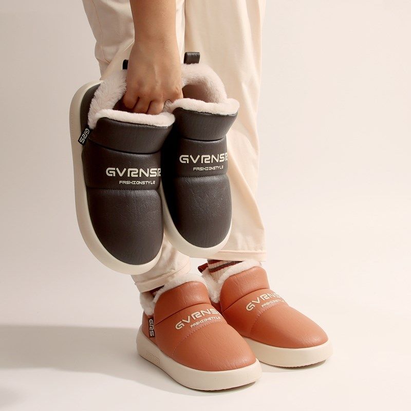 包跟棉拖鞋女2024新款简约防水家居男款室内毛绒保暖厚底防滑棉鞋