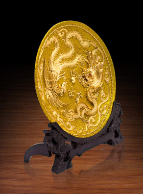 龙凤金盘结婚礼品送朋友闺蜜新婚礼物厦门漆线雕陶瓷摆件家装饰品