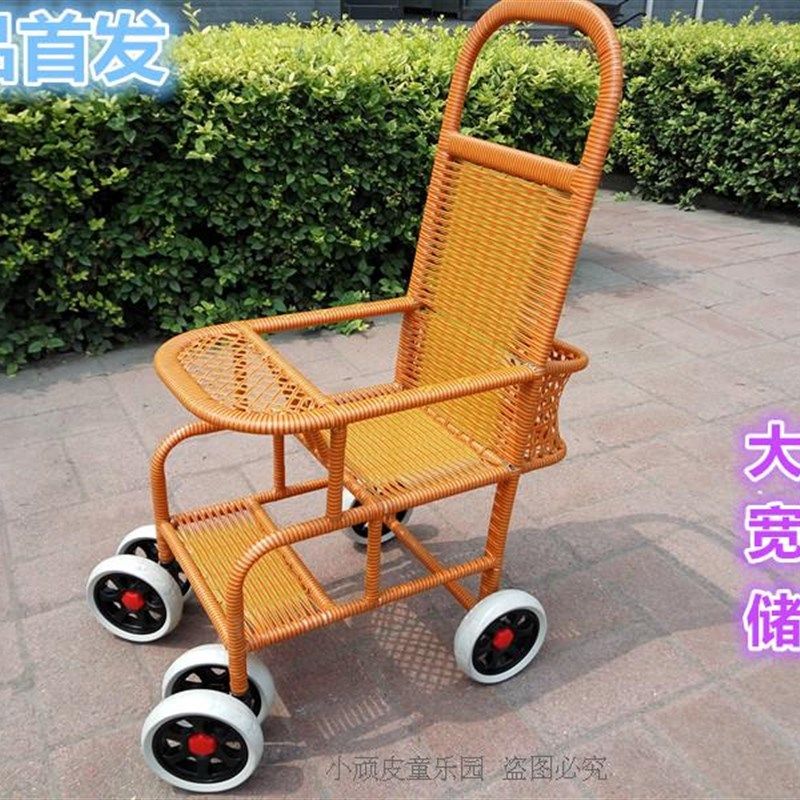 仿藤婴儿推车宝宝手推车仿竹藤座椅加大儿童车藤编推车轻便藤车夏