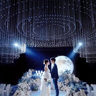 定制婚礼堂天花吊顶灯光菠萝珠水晶串装饰灯酒店宴会厅舞台灯设计