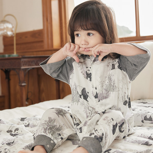 721星球婴幼儿睡袋竹棉七分袖双层纱夏季宝宝分T腿薄款儿童防踢被