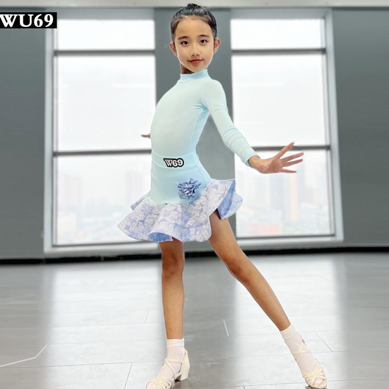 高级儿童拉丁舞练功服女舞蹈表演服装秋冬少儿拉丁舞服女长袖