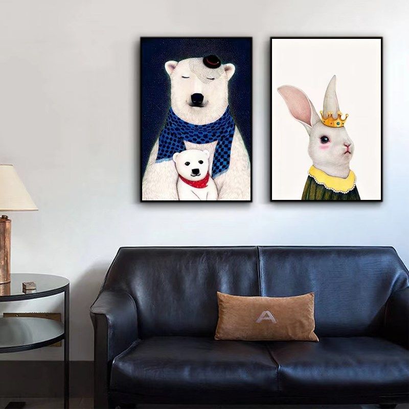 小清新卡通熊装饰画儿童卧室挂画可爱猴子卧室床头背景墙画