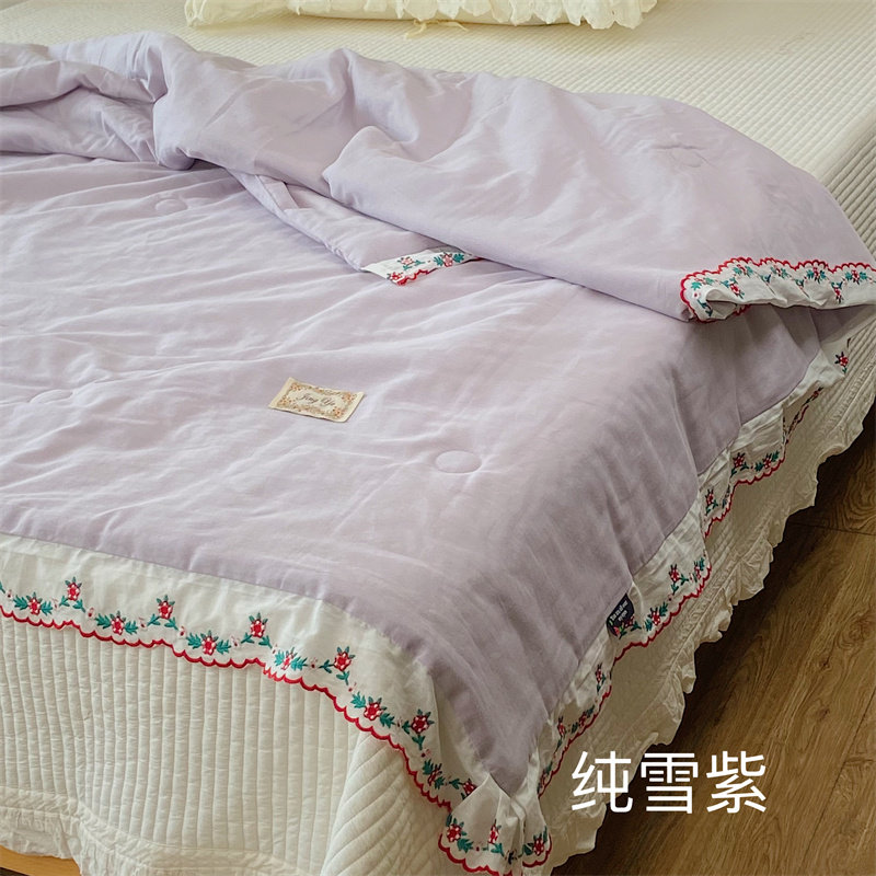 韩版双层纱夏凉被花边超柔双人大豆纤维夏薄被空调被2米可洗