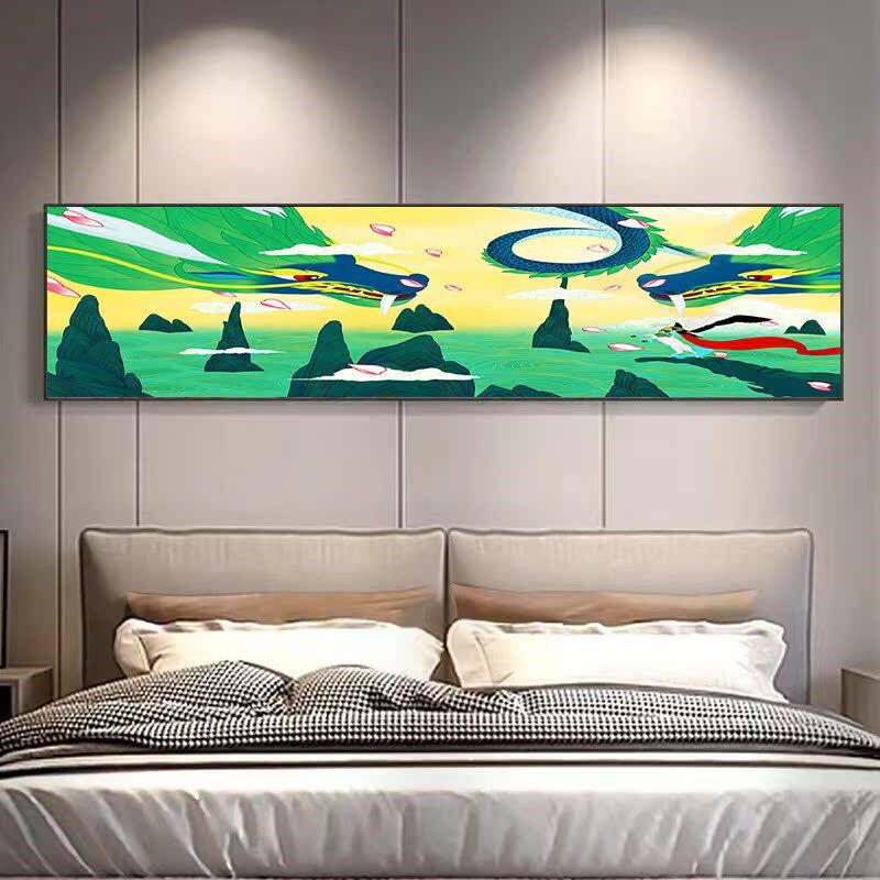卡通床头画晶瓷新款房间挂画镶钻房间金麋鹿横幅画卧室墙头