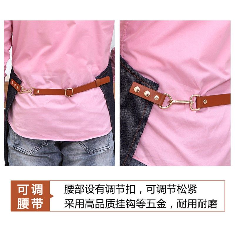 时尚牛仔帆布挂脖可调节围裙定制logo烘焙咖啡餐厅园艺男女工作服