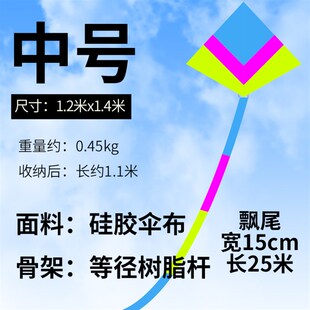 追风者新款冲天追风筝544软伞布抗风大型成人三角硅胶伞布带长尾