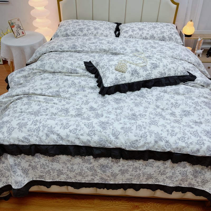 被套全棉床盖四件套纯棉床盖三件套韩版豆豆被四件套单件可水洗