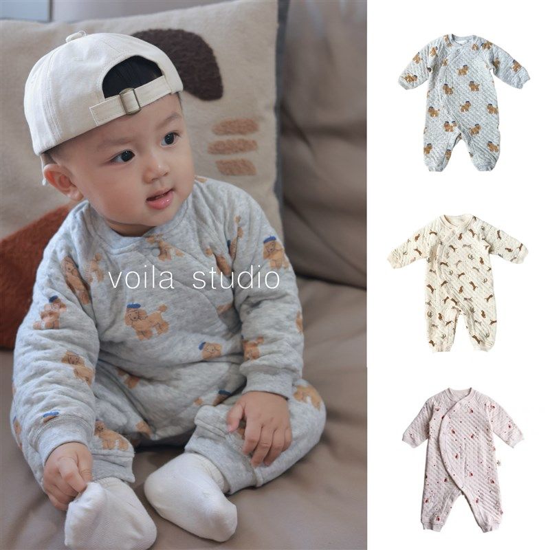 婴儿空气棉连体衣薄夹棉男女宝宝外出服连身哈衣爬服秋冬保暖无骨