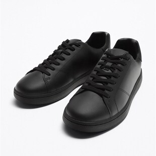 春秋新品男鞋平底圆头系带板鞋黑色橡胶底休闲运动鞋 2200121 800