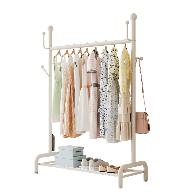 衣架落地式折叠单杆晾衣架卧室内小型挂衣架客厅奶油白简易衣帽间