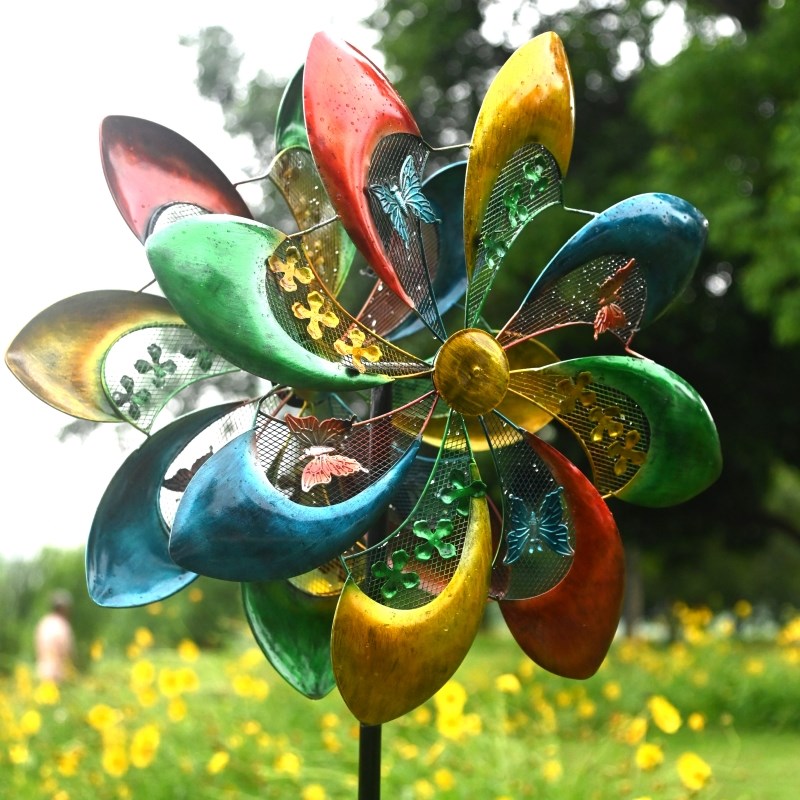 户外旋转铁艺大风车花园庭院装饰大摆件园艺户外别墅露台阳台布置