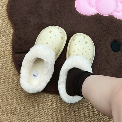 正版】星星厨师鞋加绒防滑棉拖鞋