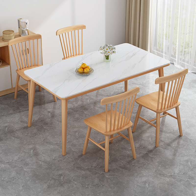 实木岩板餐桌小户型家用饭桌现代简约轻奢奶油风长方形餐桌椅组合