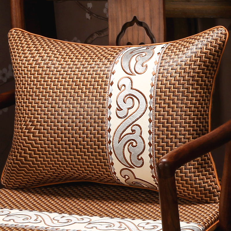 夏季中式沙发藤席腰枕靠垫套透气凉席长方形靠背护腰夏天抱枕含芯