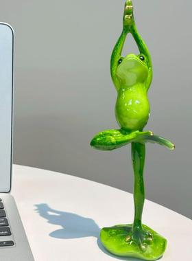 瑜伽青蛙摆件创意搞怪动物田园树脂琉璃工艺品装饰品玄关桌面摆件