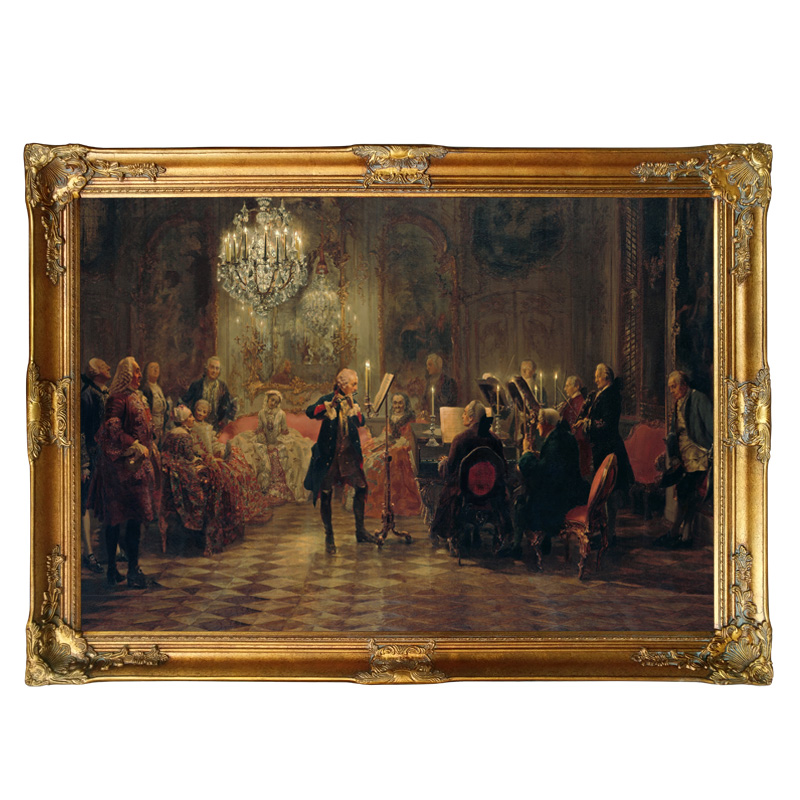 横版欧式宫廷人物客厅装饰画世界名画音乐会油画有框画尺寸可定做