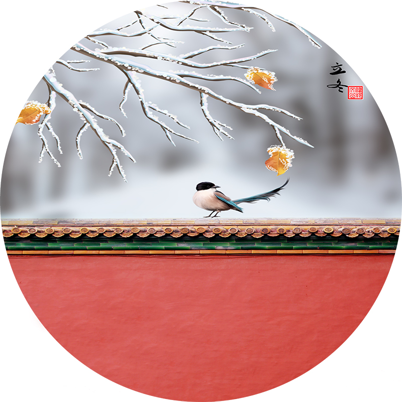 新中式轻奢金箔圆形花鸟建筑装饰画客厅背景挂画玄关自粘画替换芯图片