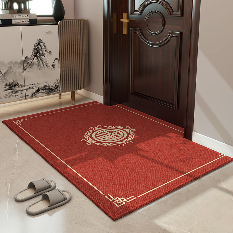 高端入户门地垫新中式福字喜庆门垫大红色进门门口脚垫防滑可裁剪