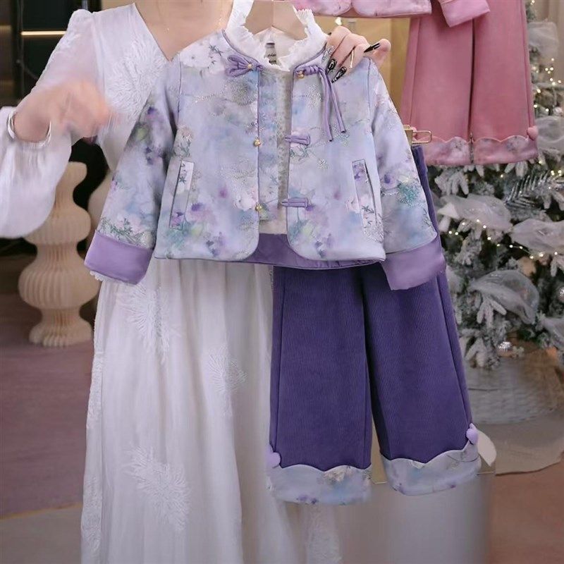 【未闻花名】女童秋冬季套装国风唐装盘扣夹棉外套加绒裤子两件套,童装/婴儿装/亲子装,唐装,淘宝优惠券,粉丝福利购,淘宝优惠卷