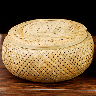 带盖箩筐竹编制品收纳筐家用茶叶罐茶盒礼盒手工竹篓蝈蝈笼竹篮子